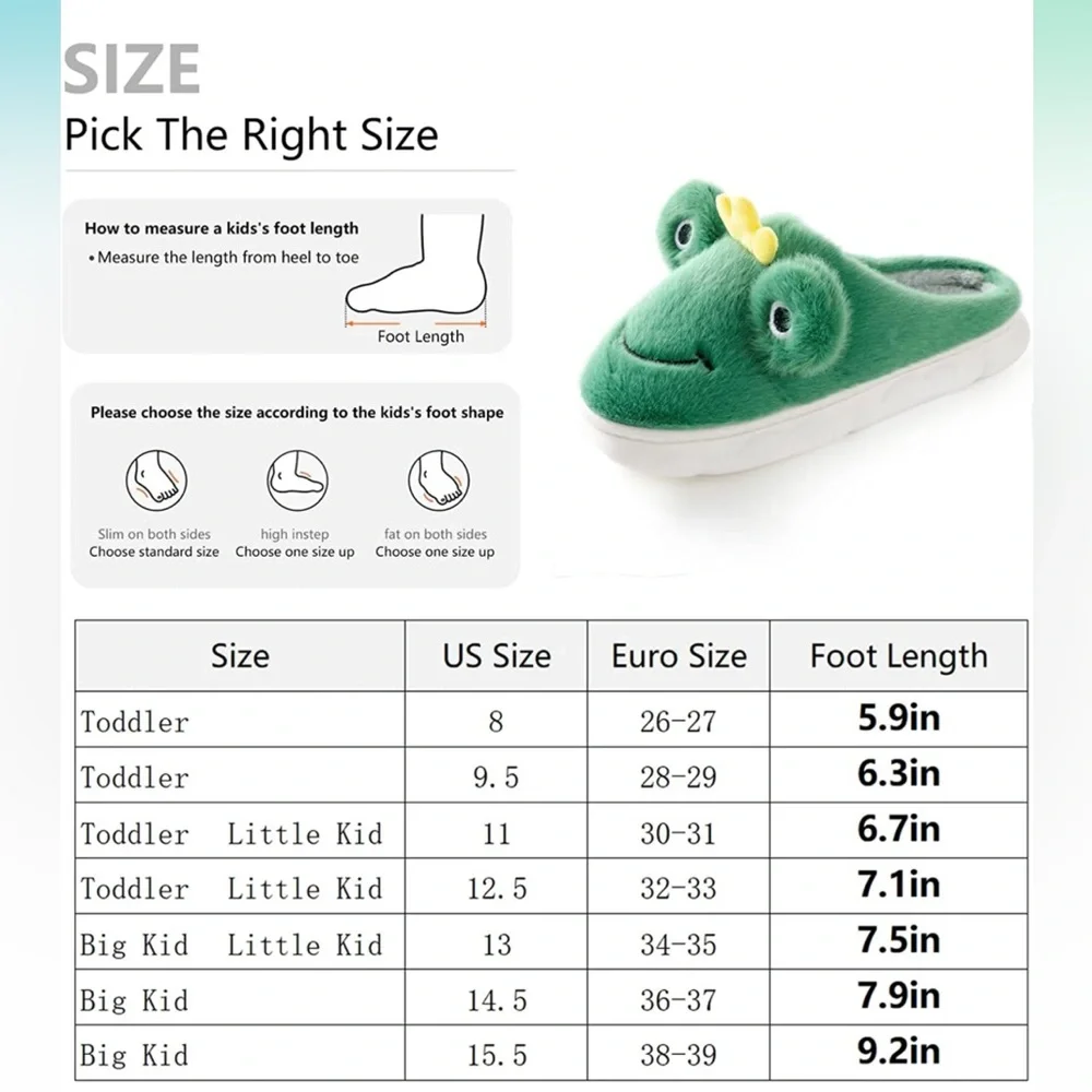 HEEHIPOO Kids’ Fuzzy Frog Character Non-Slip House Slippers - Green